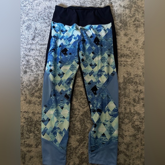 Bally Pants - BALLY Navy Label Abstract Print Mesh Panel Leggings Blue Multi Size: Medium